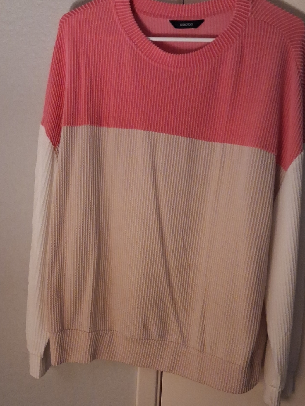 Colorblock Ribbed Crewneck Sweater - Pink, Cream & White